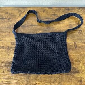 TALBOTS  Navy Woven Crossbody Bag Boho Coastal Vacation EUC